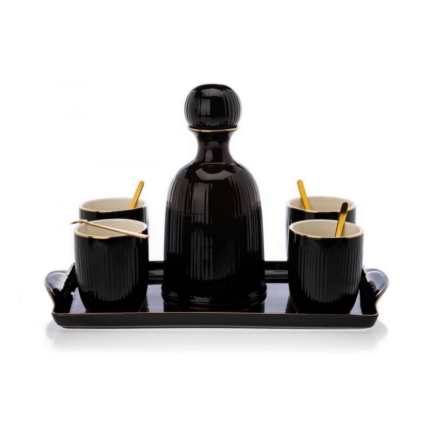 Conjunto de copos cerâmicos com jarra e bandeja KENDI preta