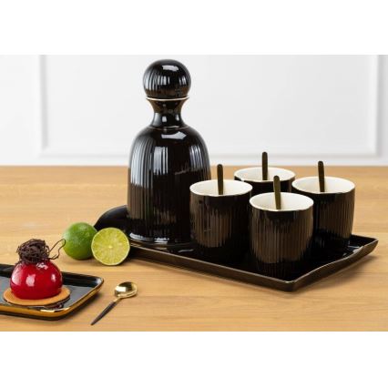 Conjunto de copos cerâmicos com jarra e bandeja KENDI preta