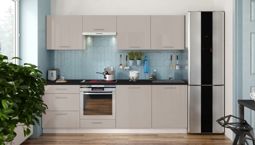 Conjunto de cozinha CELESTE 240 cm, taupe brilhante