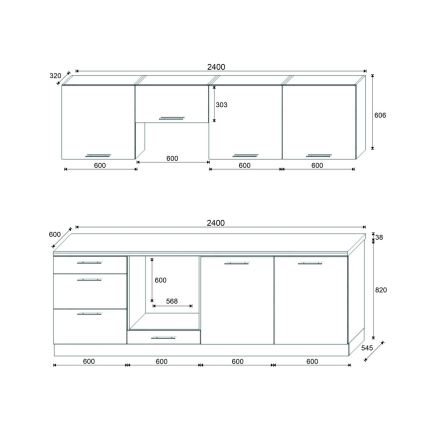 Conjunto de cozinha CELESTE 240 cm, taupe brilhante