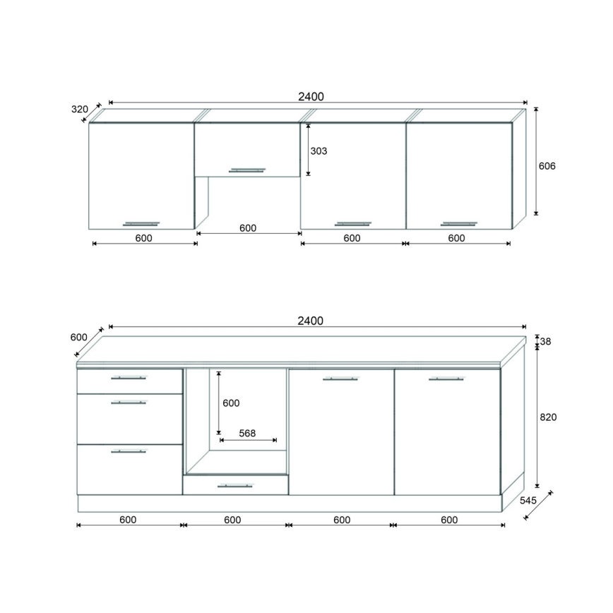 Conjunto de cozinha CELESTE 240 cm, taupe brilhante