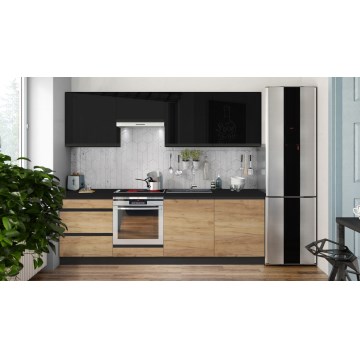 Conjunto de cozinha MARINA 240 cm carvalho craft/preto brilhante