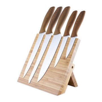 Conjunto de facas de aço inoxidável 5 pcs com um suporte magnético de madeira de bambu