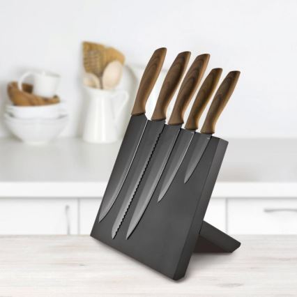 Conjunto de facas de aço inoxidável 5 pcs com um suporte magnético madeira/preto
