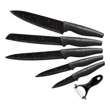 Conjunto de facas de cozinha 5 unid. + descascador mármore/preto