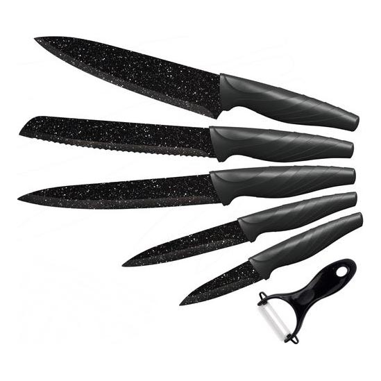 Conjunto de facas de cozinha 5 unid. + descascador mármore/preto
