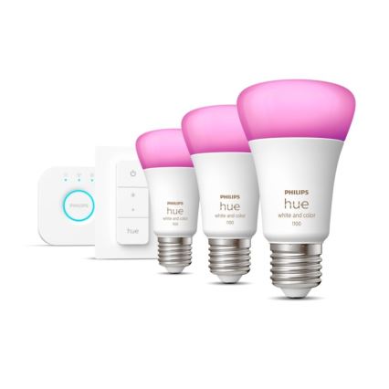 Conjunto de iniciação Philips Hue WHITE AND COLOR AMBIANCE  3xE27/9W 2000-6500K + dispositivo de interligação