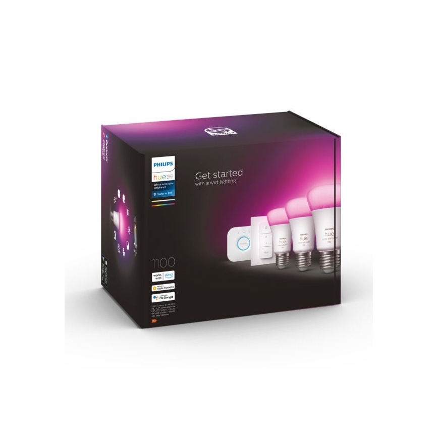 Conjunto de iniciação Philips Hue WHITE AND COLOR AMBIANCE  3xE27/9W 2000-6500K + dispositivo de interligação