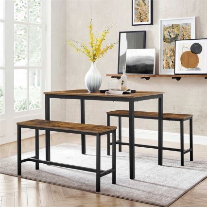 Conjunto de mesa de bar com 2 bancos TREVOR castanho/preto
