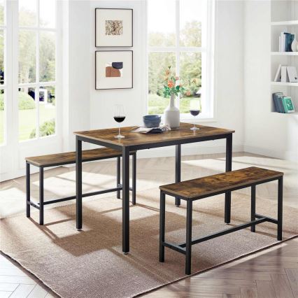Conjunto de mesa de bar com 2 bancos TREVOR castanho/preto