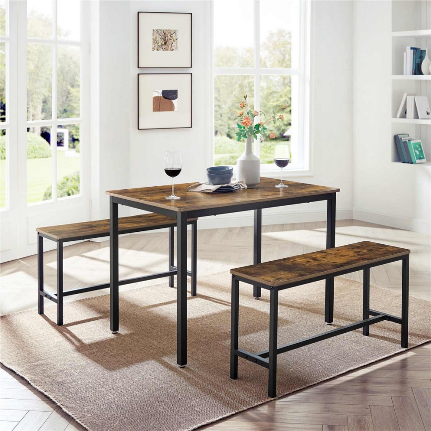 Conjunto de mesa de bar com 2 bancos TREVOR castanho/preto