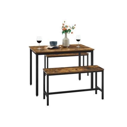 Conjunto de mesa de bar com 2 bancos TREVOR castanho/preto
