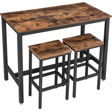 Conjunto de mesa de bar com 2 banquetas BARTIS castanho/preto