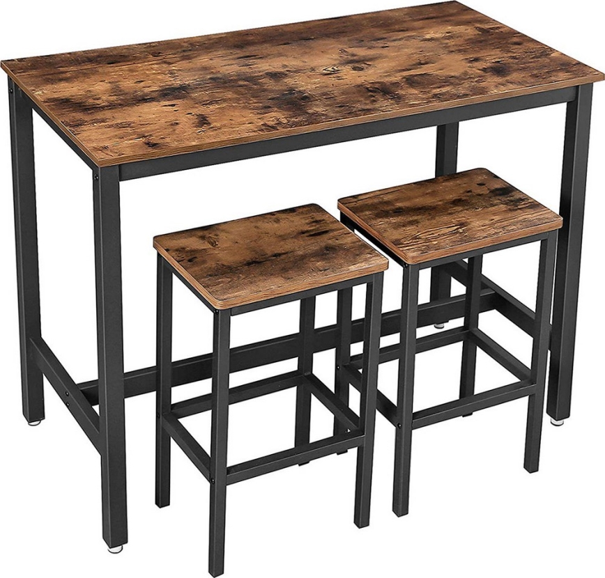 Conjunto de mesa de bar com 2 banquetas BARTIS castanho/preto