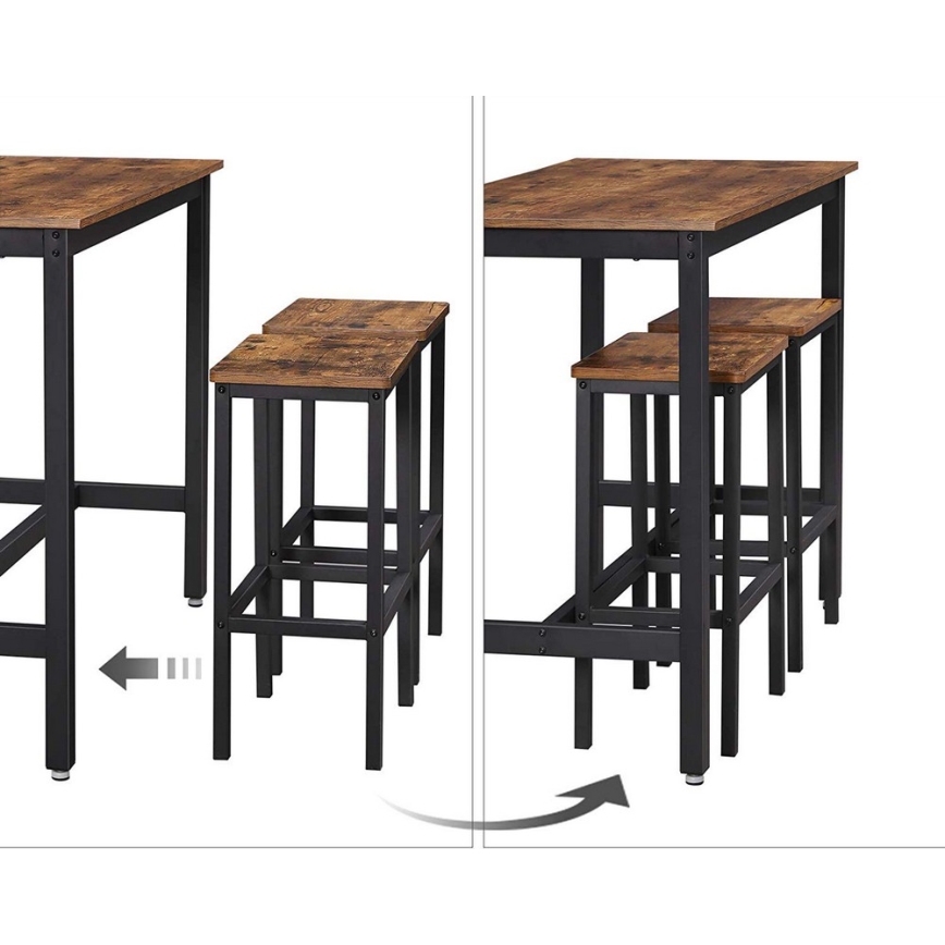 Conjunto de mesa de bar com 2 banquetas BARTIS castanho/preto