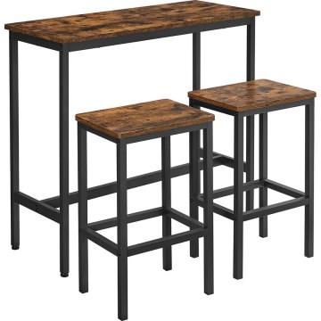 Conjunto de mesa de bar com 2 banquetas BARTIS, castanho/preto