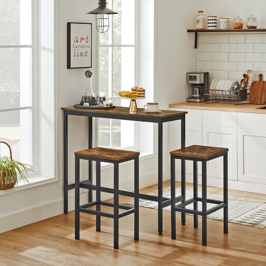 Conjunto de mesa de bar com 2 banquetas BARTIS, castanho/preto