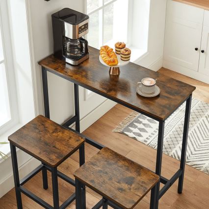 Conjunto de mesa de bar com 2 banquetas BARTIS, castanho/preto
