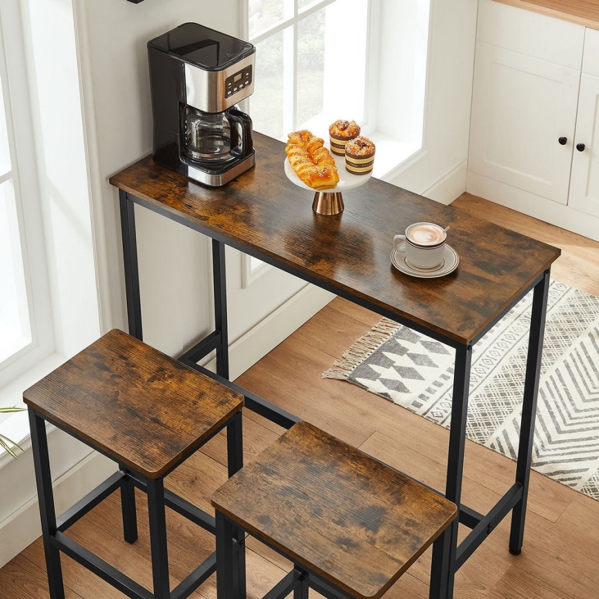 Conjunto de mesa de bar com 2 banquetas BARTIS, castanho/preto