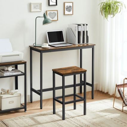 Conjunto de mesa de bar com 2 banquetas BARTIS, castanho/preto