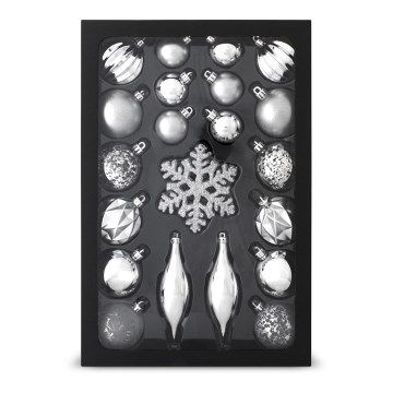 Conjunto de ornamentos de Natal 25 pcs prateados