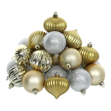 Conjunto de ornamentos de Natal 30 pcs dourados/prateados