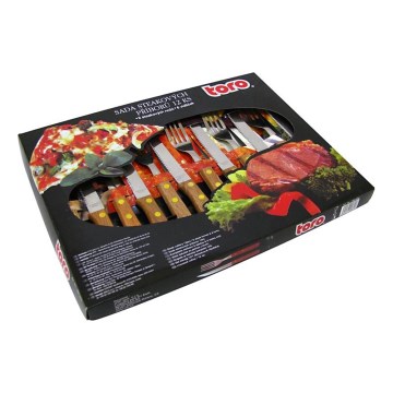 Conjunto de talheres para bifes 12 unid. aço inoxidável/madeira