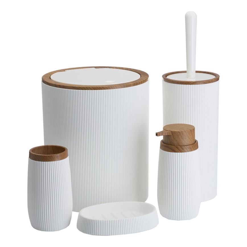 Conjunto para casa de banho ALISON 5 unid. branco/castanho