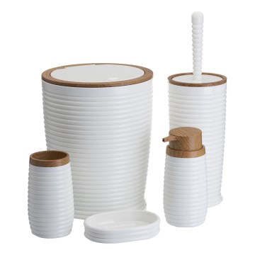 Conjunto para casa de banho CAROL 5 unid. branco/castanho