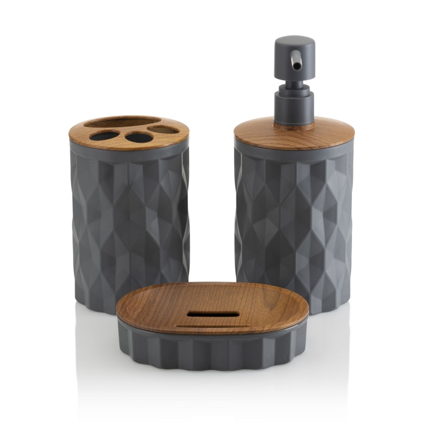 Conjunto para casa de banho REINA 5 unid. antracite/castanho