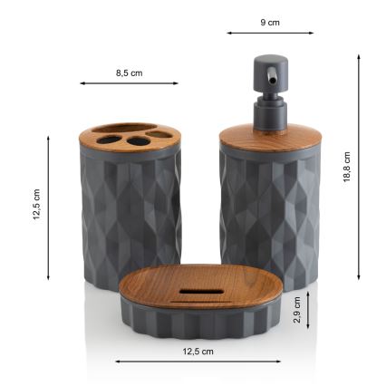 Conjunto para casa de banho REINA 5 unid. antracite/castanho