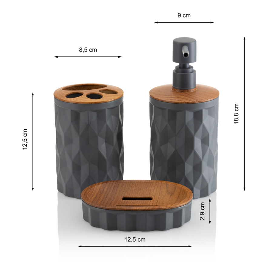 Conjunto para casa de banho REINA 5 unid. antracite/castanho