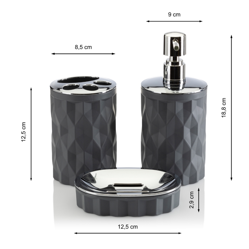 Conjunto para casa de banho REINA 5 unid. antracite/cromado brilhante