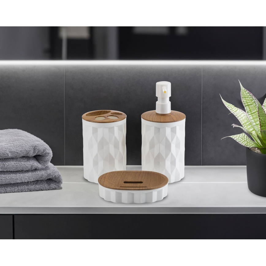 Conjunto para casa de banho REINA 5 unid. branco/castanho