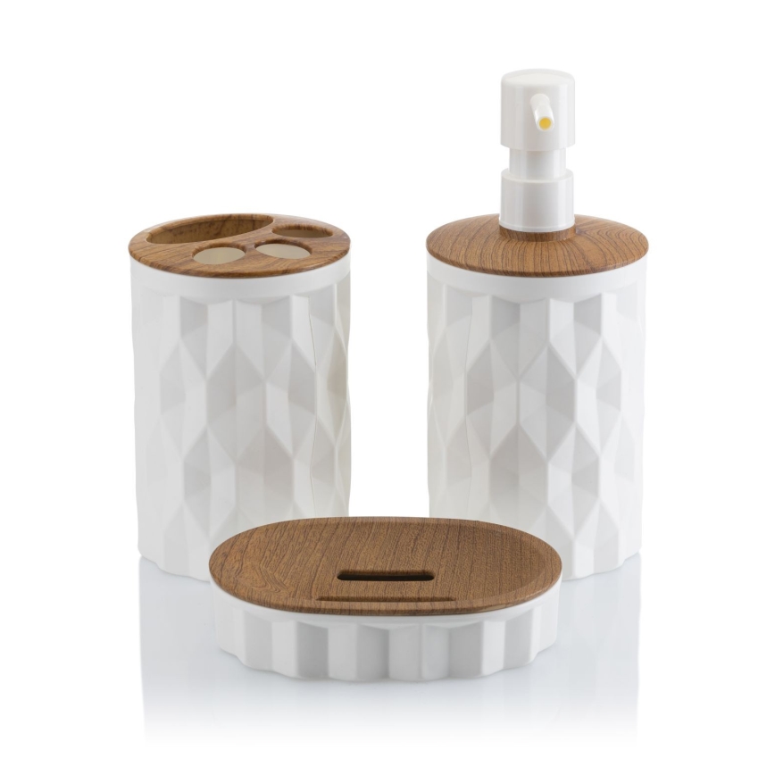 Conjunto para casa de banho REINA 5 unid. branco/castanho