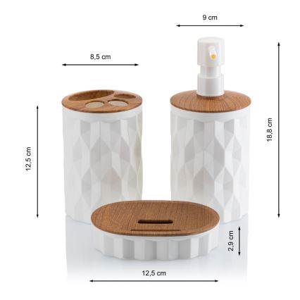 Conjunto para casa de banho REINA 5 unid. branco/castanho