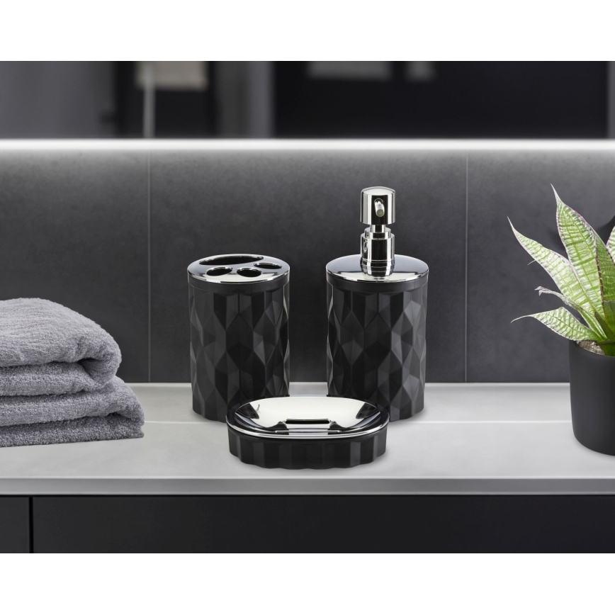 Conjunto para casa de banho REINA 5 unid. preto/cromado brilhante