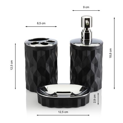 Conjunto para casa de banho REINA 5 unid. preto/cromado brilhante