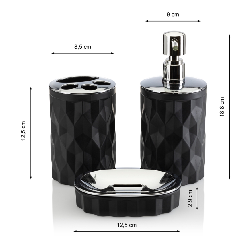 Conjunto para casa de banho REINA 5 unid. preto/cromado brilhante