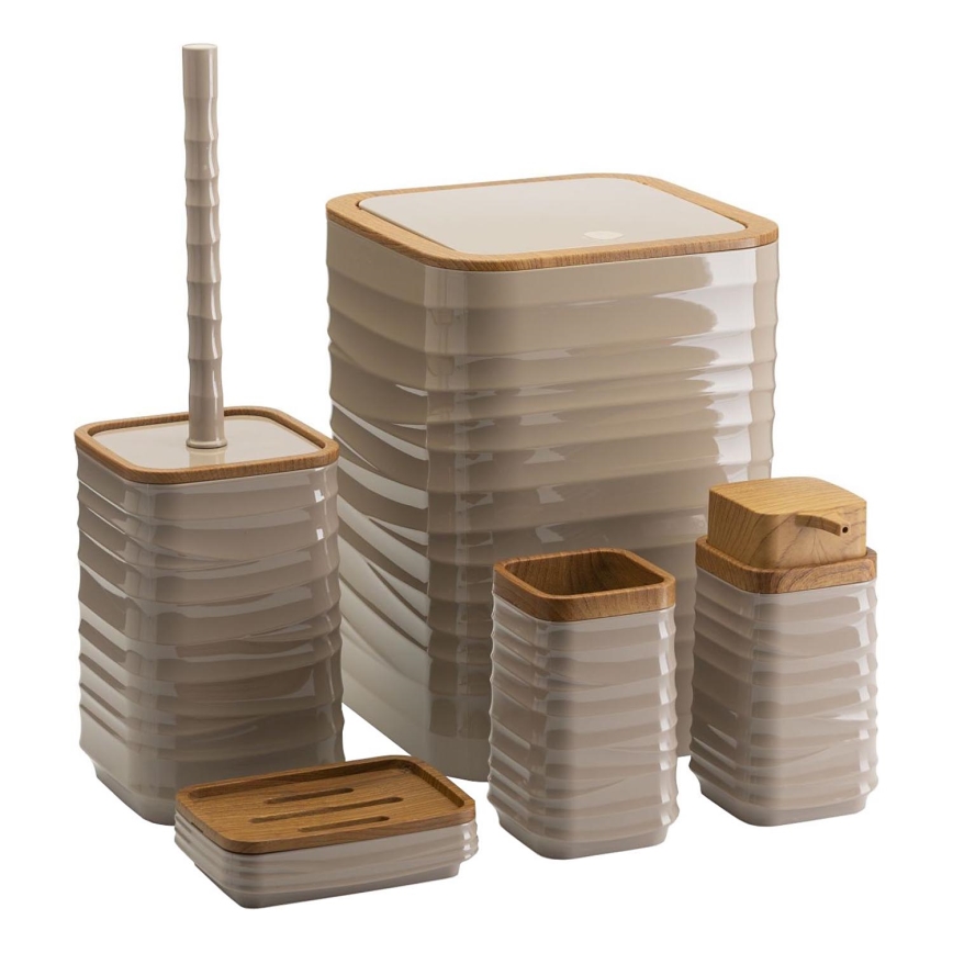 Conjunto para casa de banho WAVE 5 unid. bege/castanho