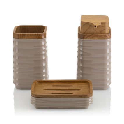 Conjunto para casa de banho WAVE 5 unid. bege/castanho