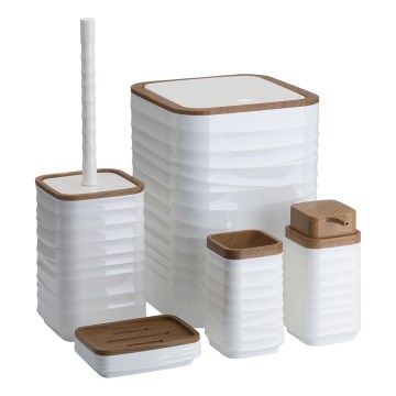 Conjunto para casa de banho WAVE 5 unid. branco/castanho