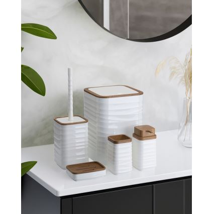 Conjunto para casa de banho WAVE 5 unid. branco/castanho