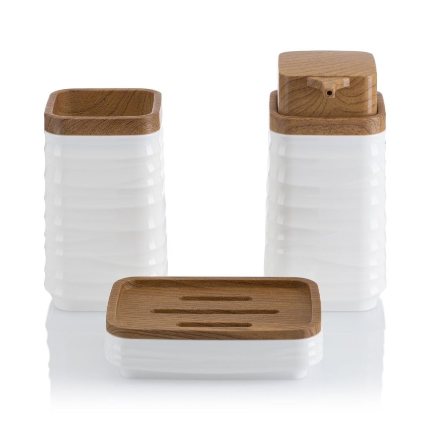 Conjunto para casa de banho WAVE 5 unid. branco/castanho