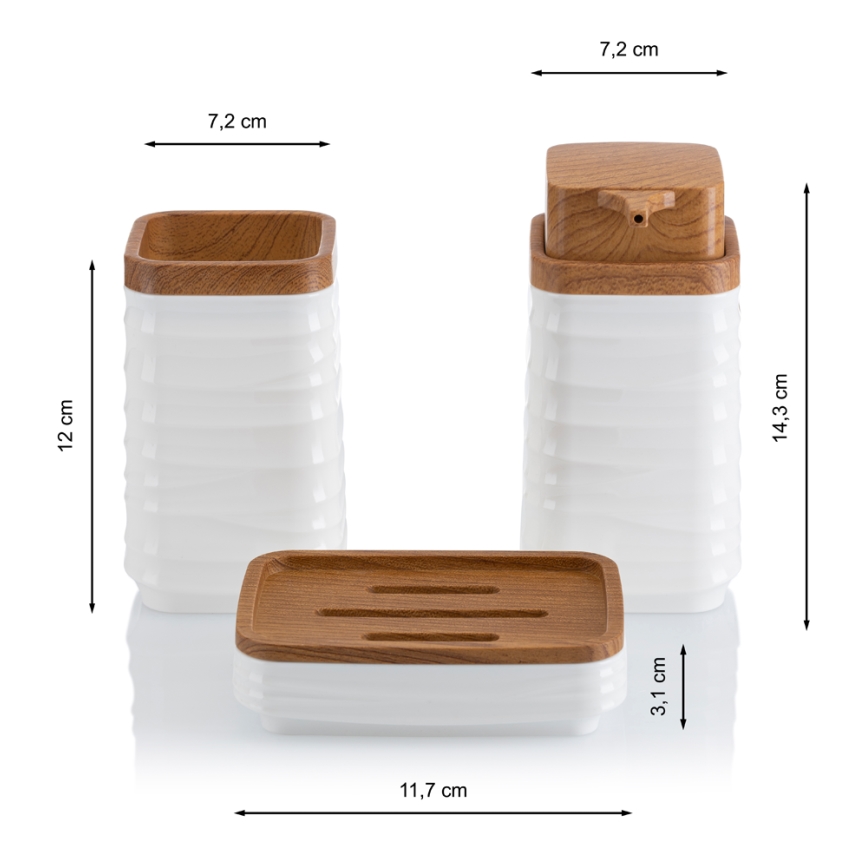 Conjunto para casa de banho WAVE 5 unid. branco/castanho