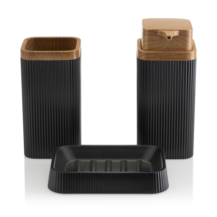 Conjunto para casa de banho ZOYA 5 unid. preto/castanho