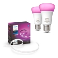CONJUNTO - Tira LED RGBW com regulação Philips Hue WHITE AND COLOR AMBIANCE 2m LED/20W/230V + 2x Lâmpada LED com regulação Philips A60 E27/9W/230V 2000-6500K