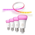 CONJUNTO - Tira LED RGBW com regulação Philips Hue WHITE AND COLOR AMBIANCE 2m LED/20W/230V + 4x Lâmpada com regulação Philips A60 E27/6,5W/230V 2000-6500K