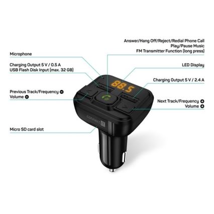 CONNECT IT CCC-8600-BK - Transmissor FM para automóveis com função mãos-livres preto