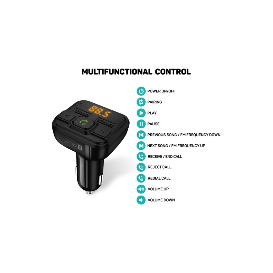 CONNECT IT CCC-8600-BK - Transmissor FM para automóveis com função mãos-livres preto